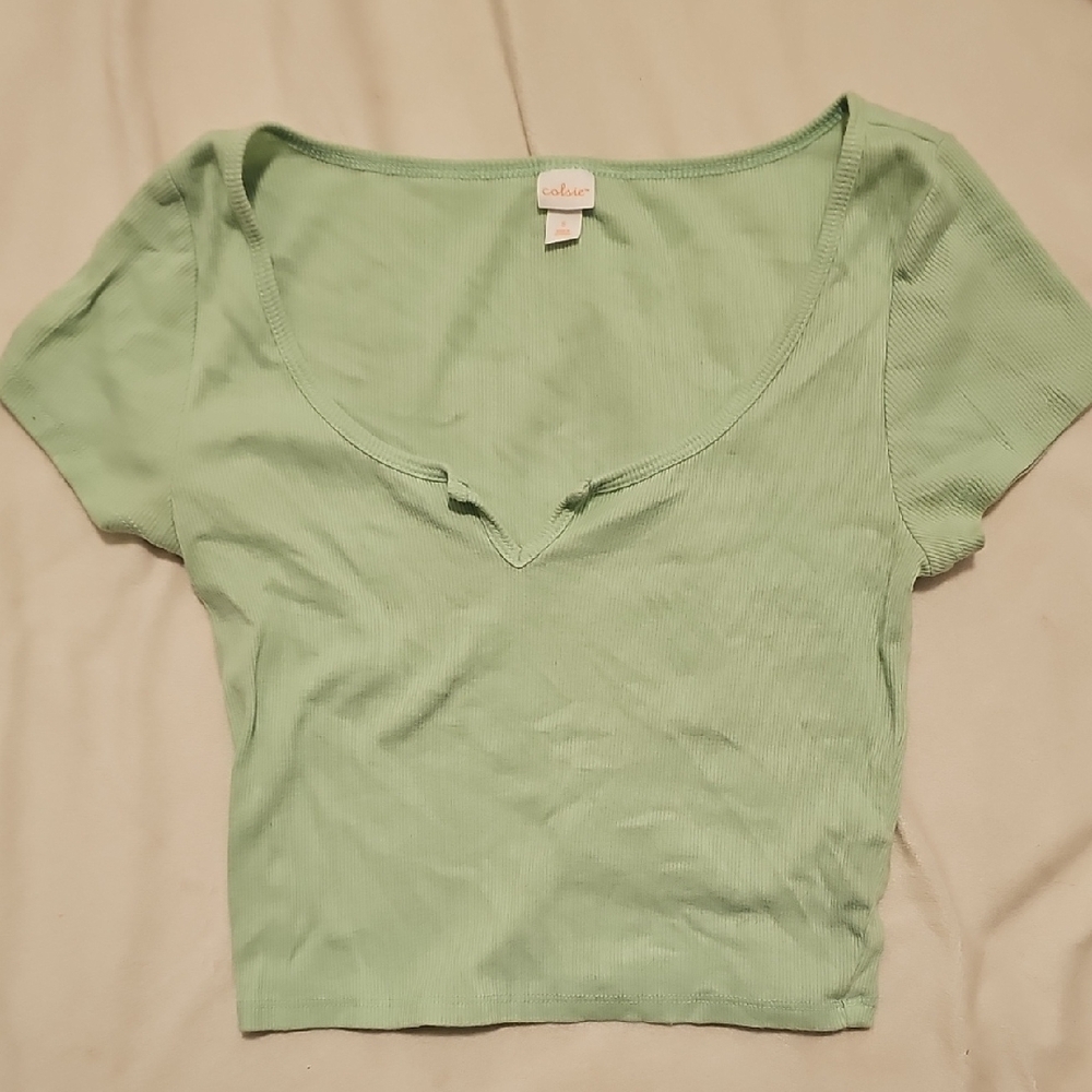 Green Ribbed Cropped T-shirt